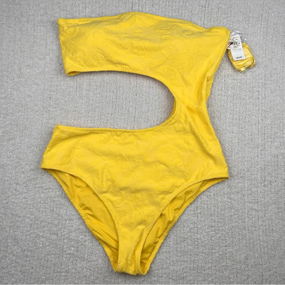 Aerie Yellow One-Shoulder Swim One Piece